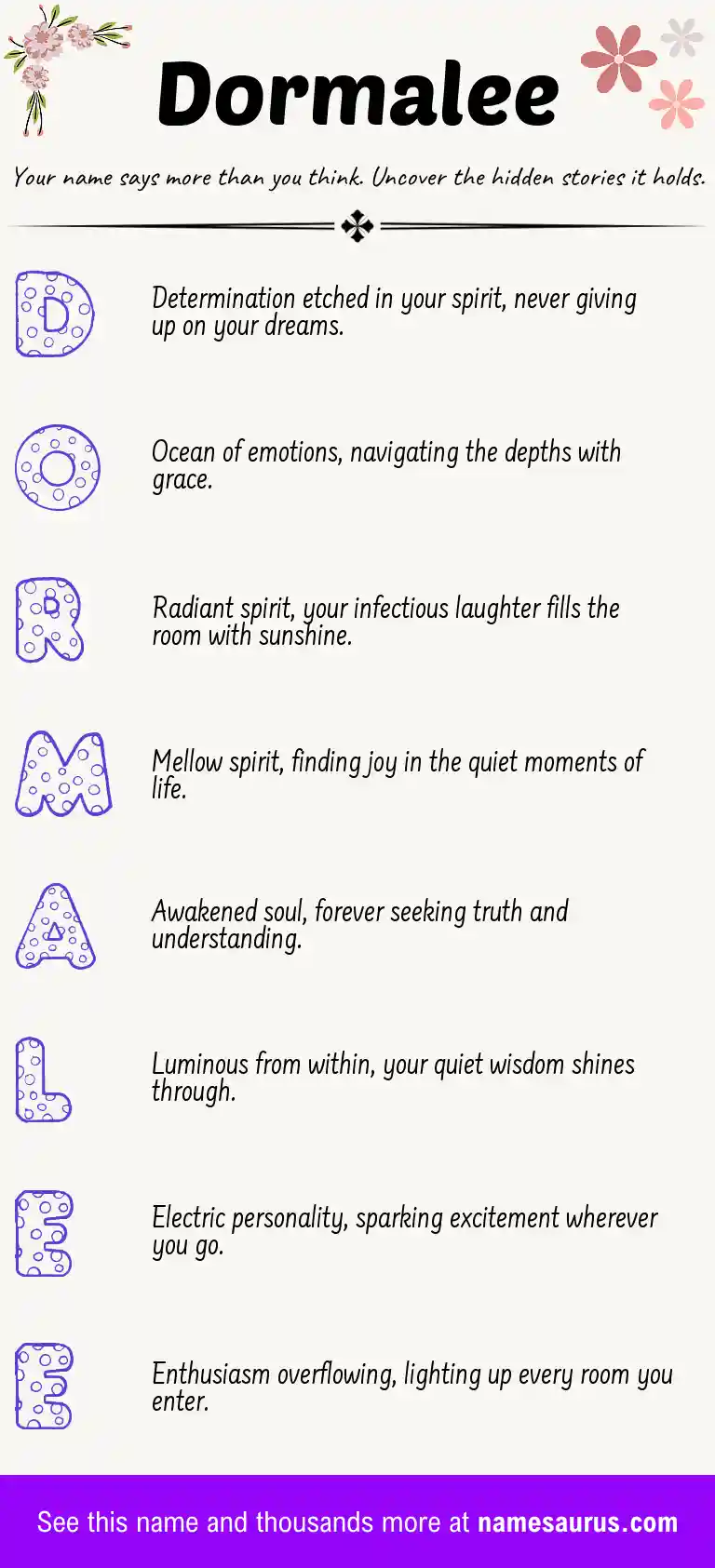Acrostic poem about Dormalee.
