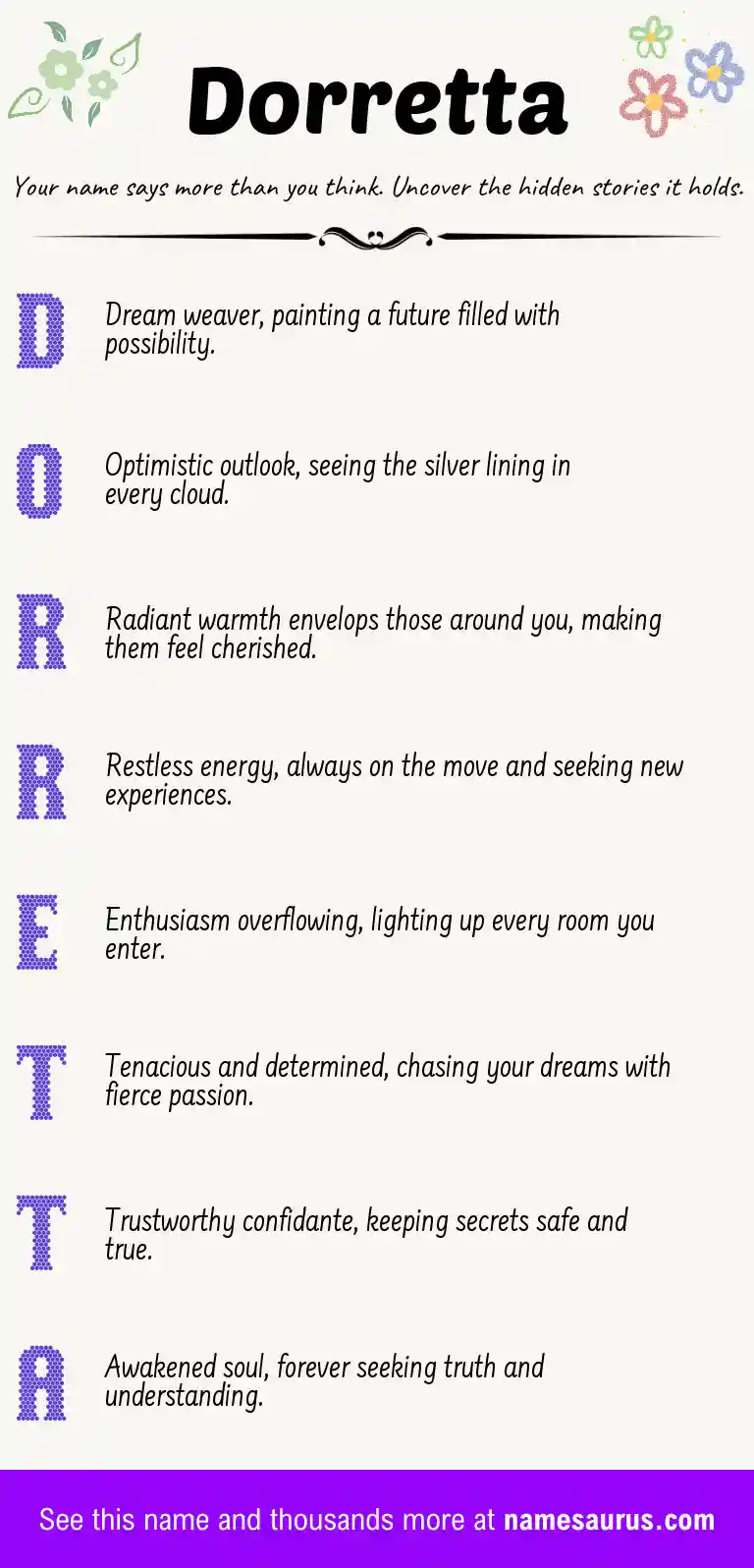 Acrostic poem about Dorretta.