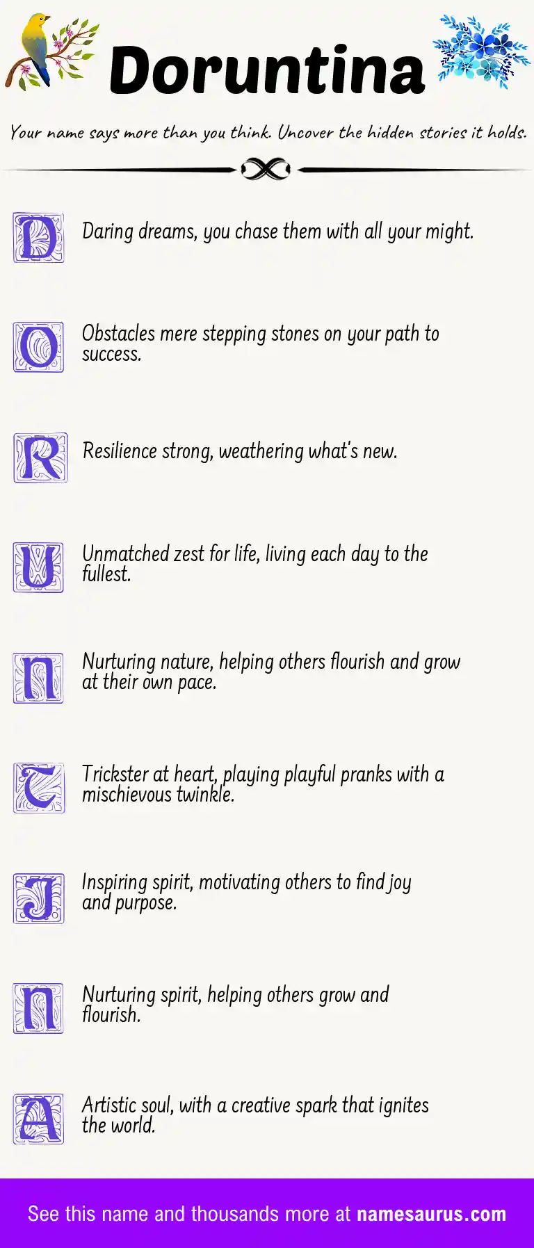 Acrostic poem about Doruntina.