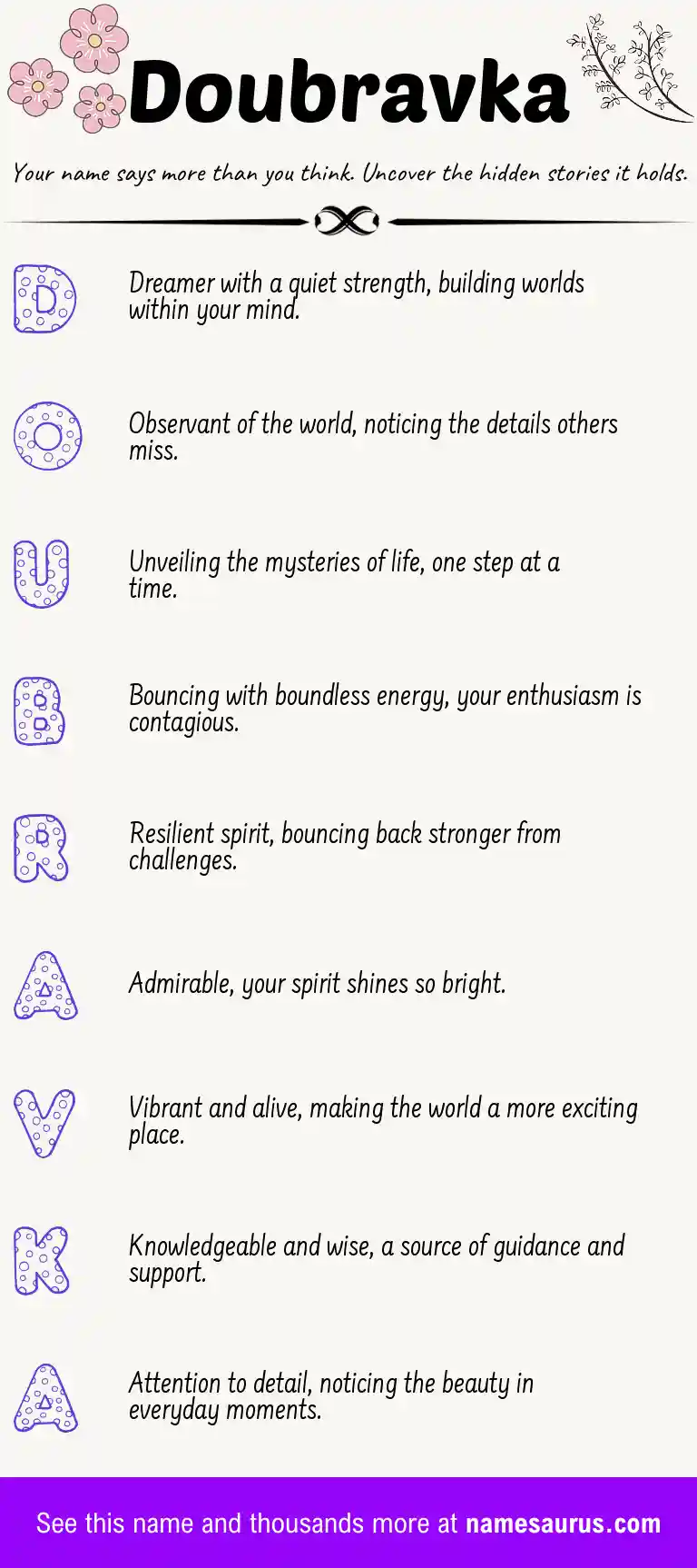 Acrostic poem about Doubravka.