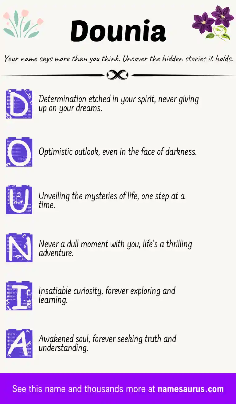 Acrostic poem about Dounia.