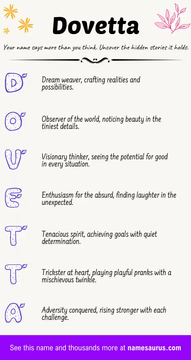 Acrostic poem about Dovetta.