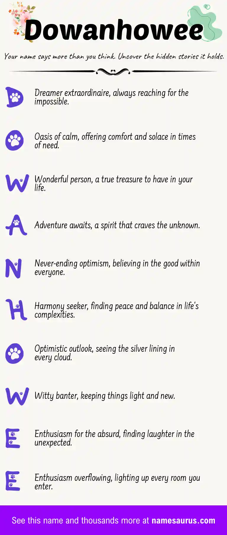 Acrostic poem about Dowanhowee.
