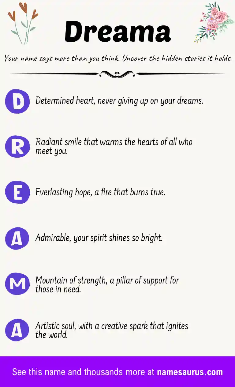 Acrostic poem about Dreama.