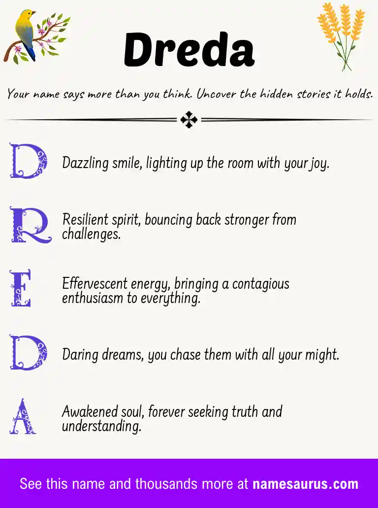 Acrostic poem about Dreda.