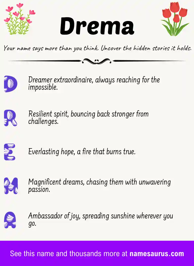 Acrostic poem about Drema.