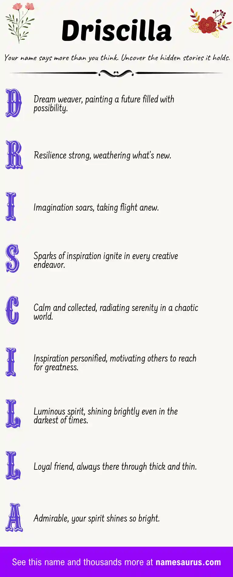 Acrostic poem about Driscilla.