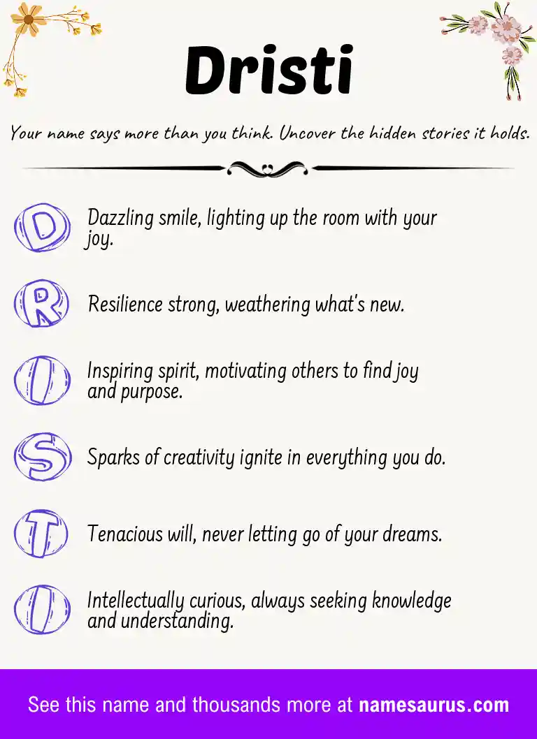 Acrostic poem about Dristi.
