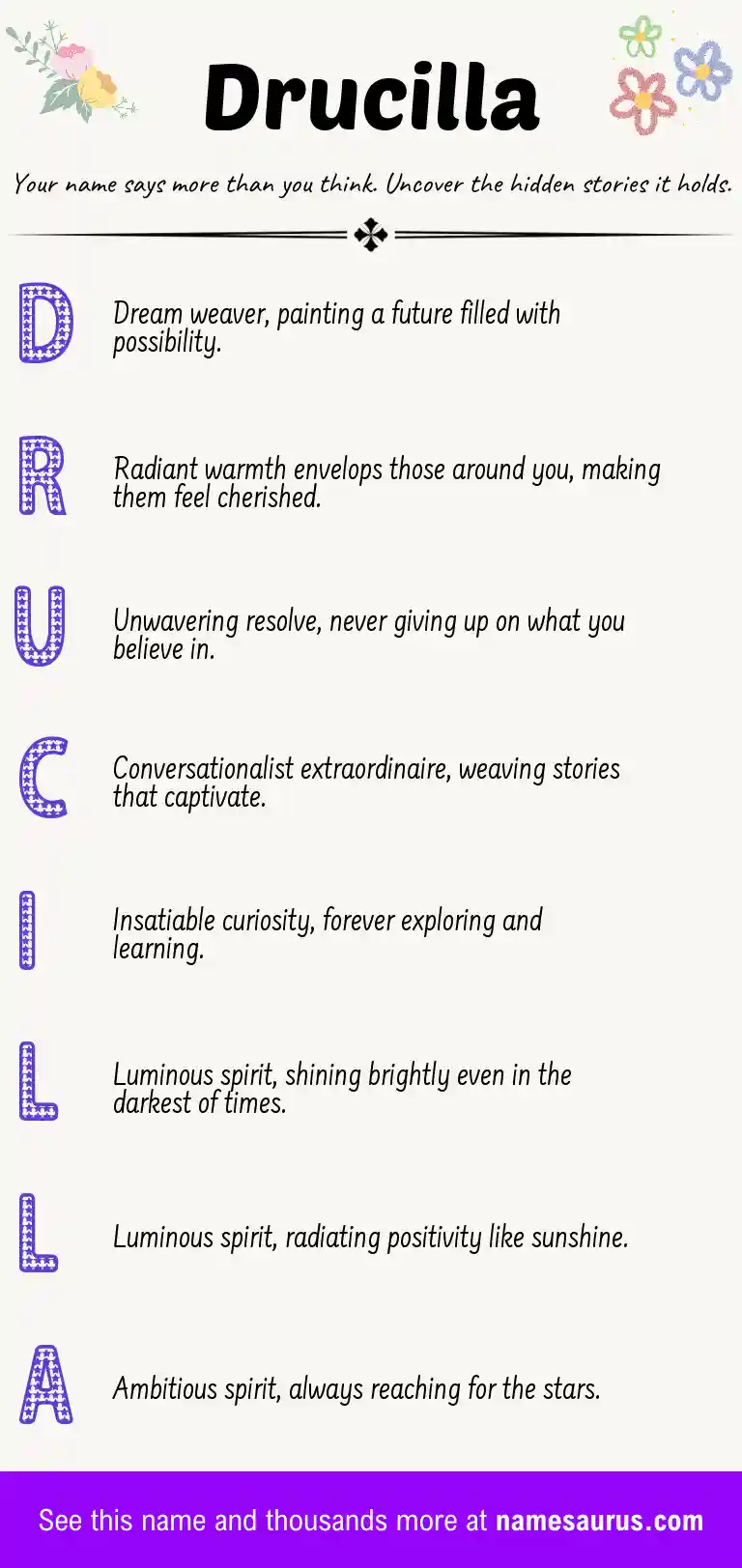 Acrostic poem about Drucilla.