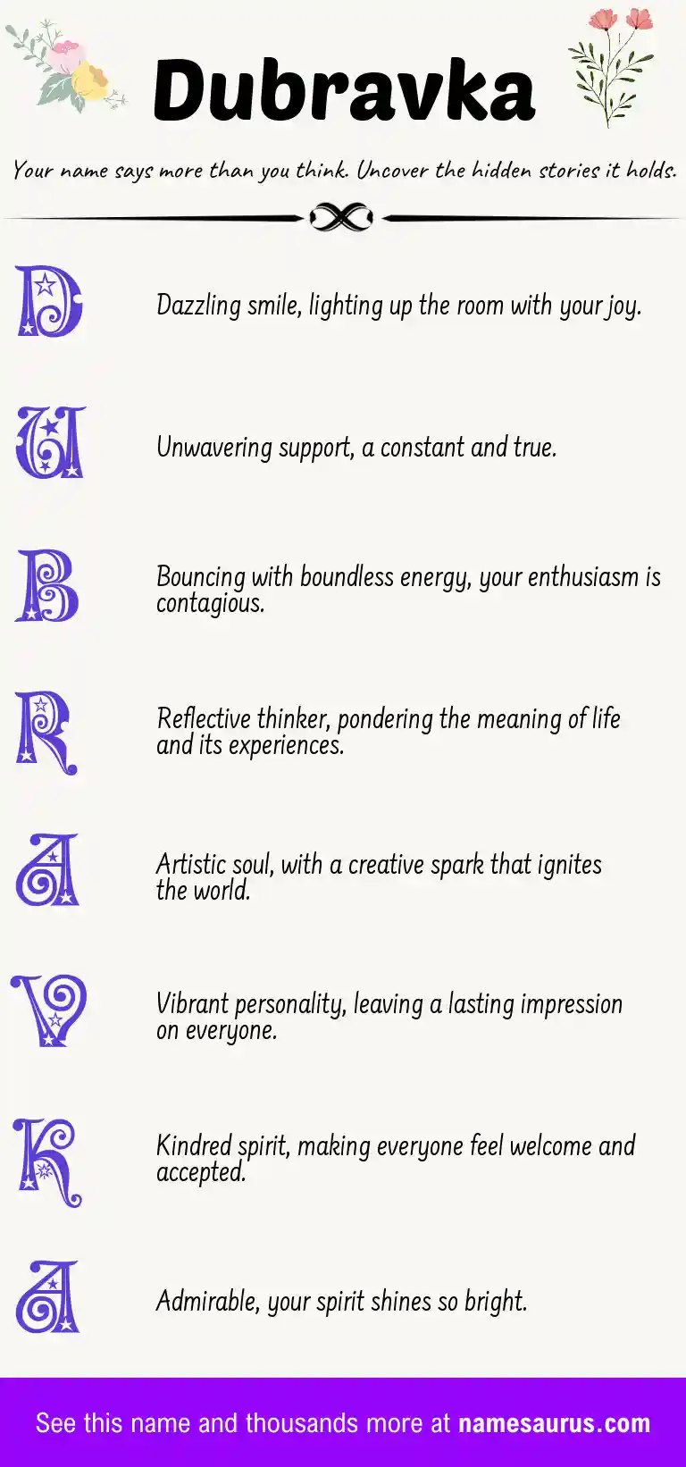 Acrostic poem about Dubravka.