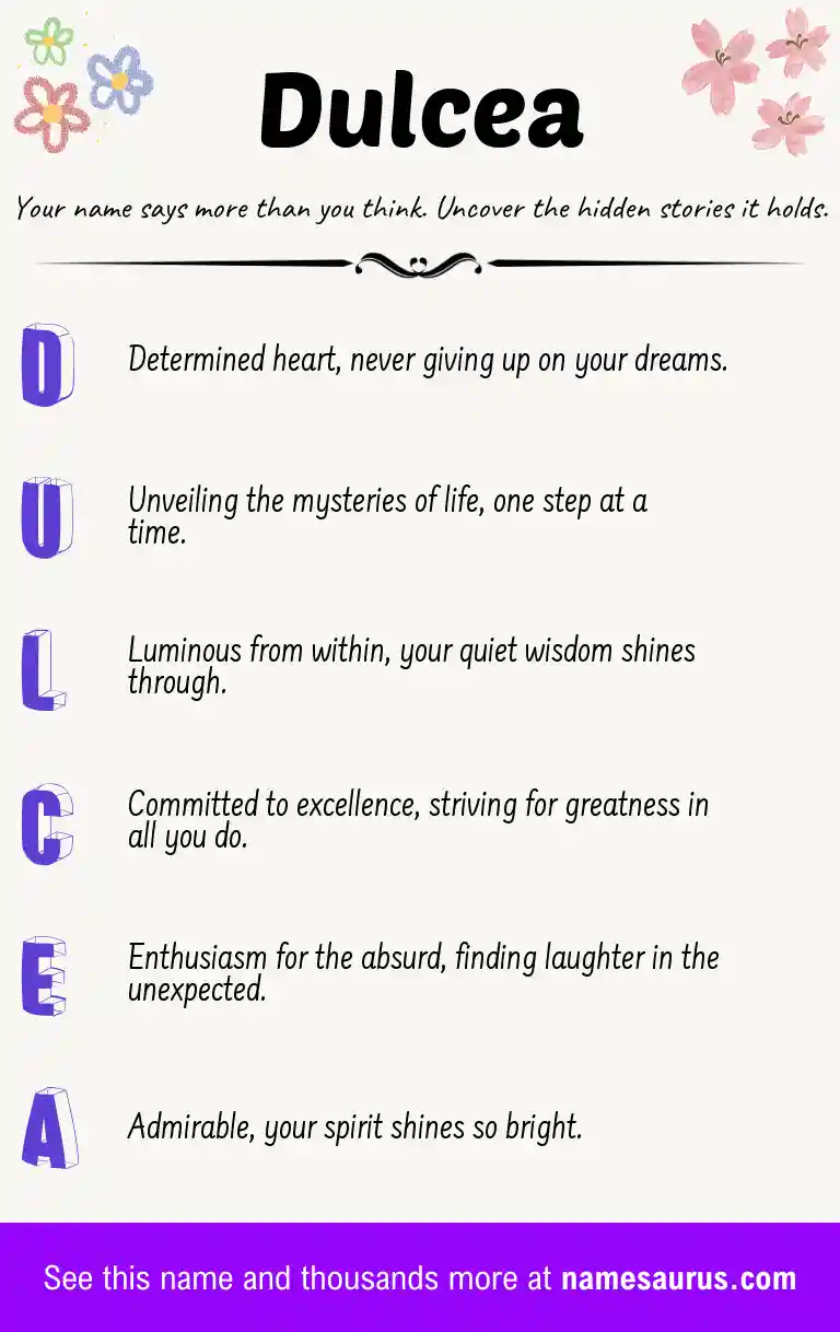 Acrostic poem about Dulcea.