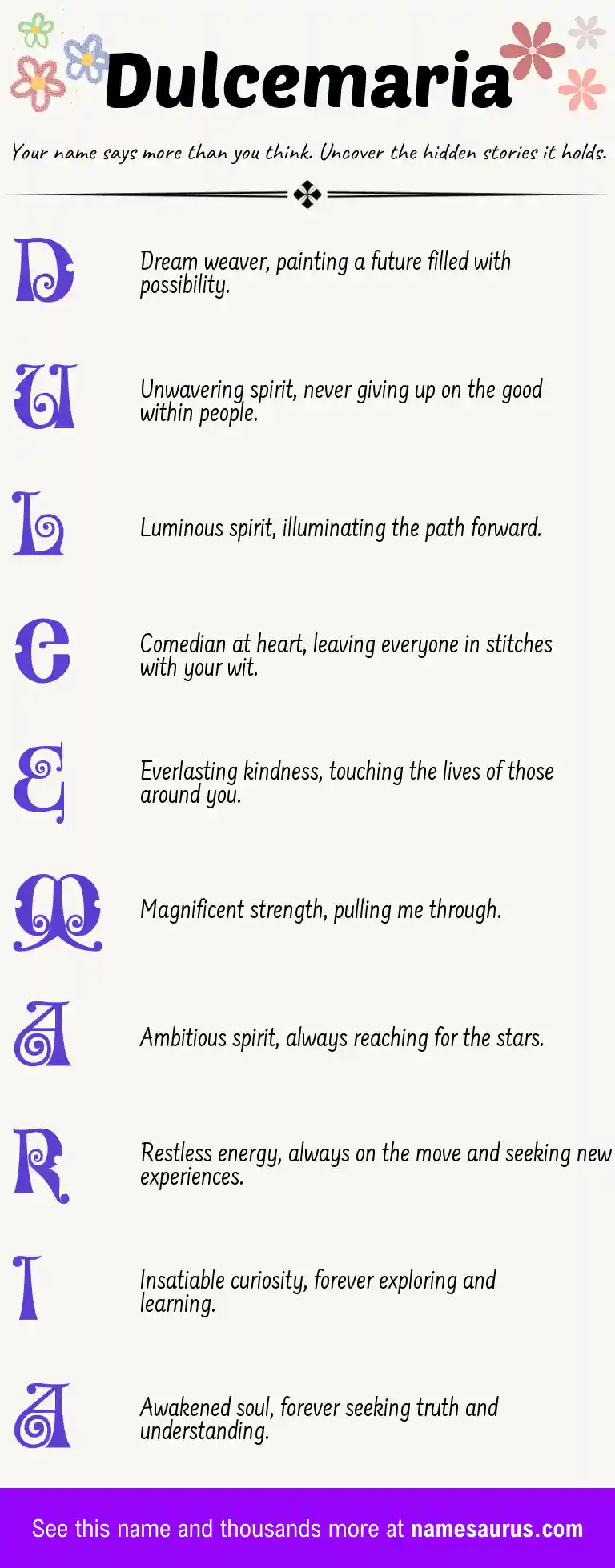 Acrostic poem about Dulcemaria.