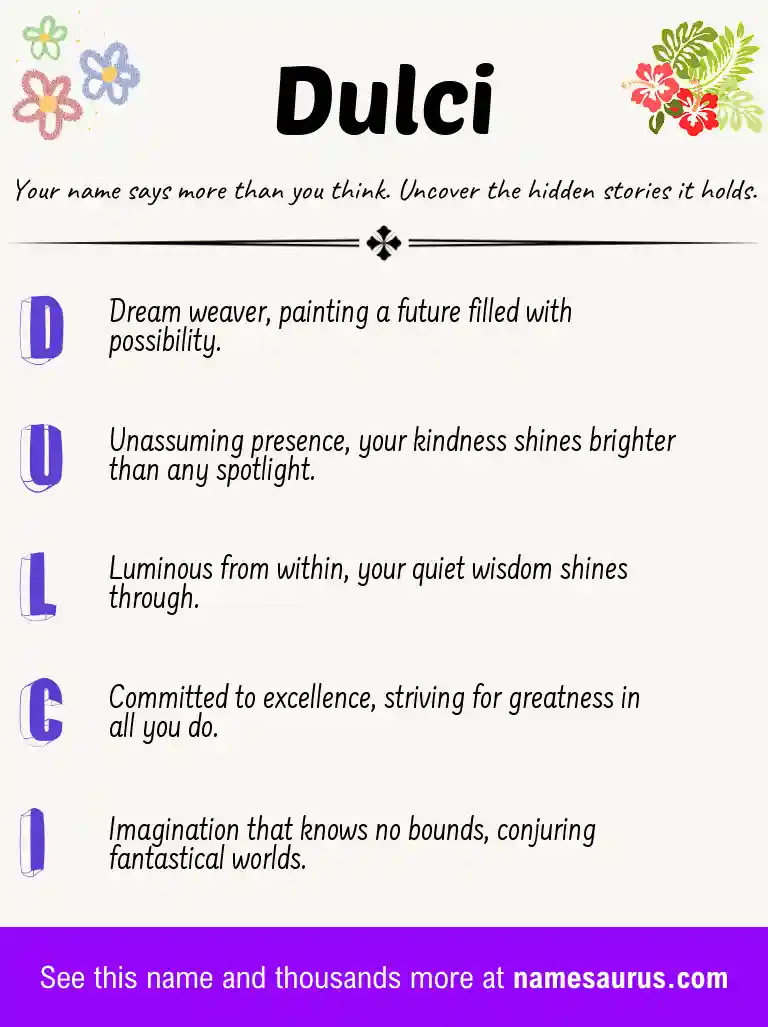 Acrostic poem about Dulci.