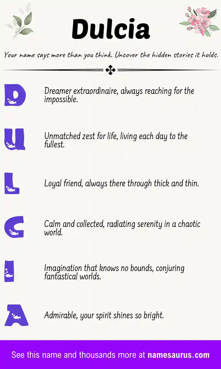 Acrostic poem about Dulcia.