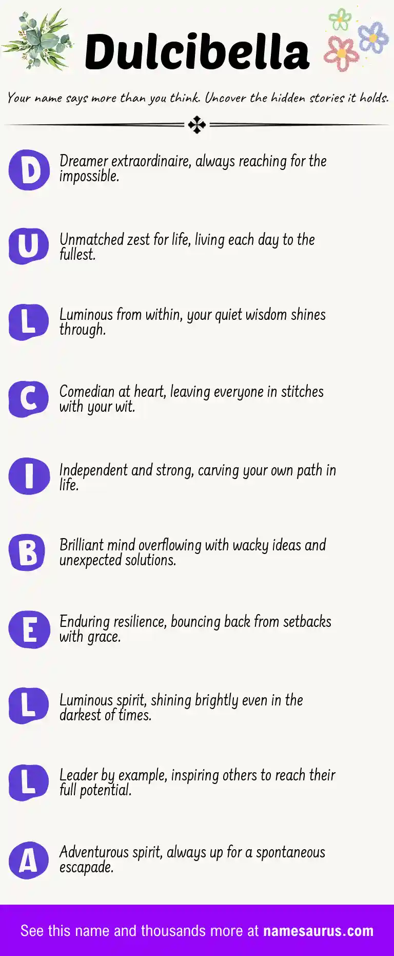 Acrostic poem about Dulcibella.
