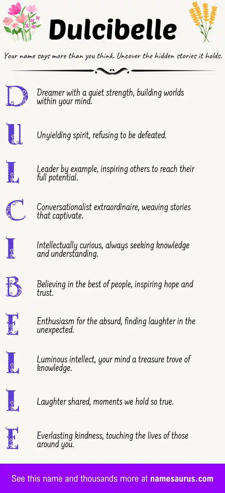 Acrostic poem about Dulcibelle.