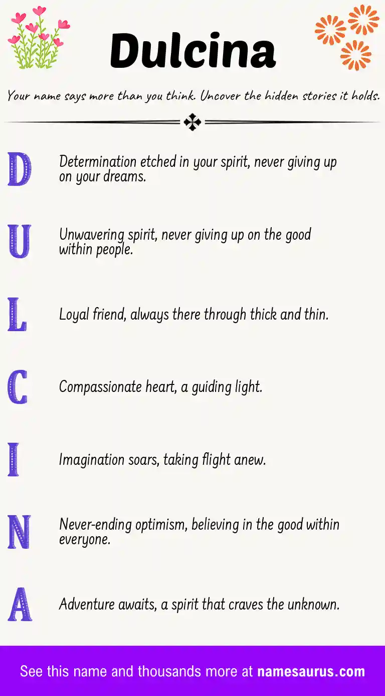 Acrostic poem about Dulcina.