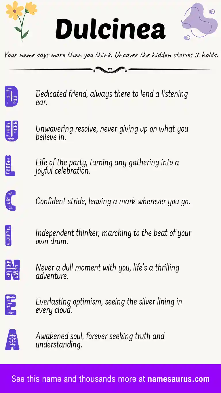 Acrostic poem about Dulcinea.