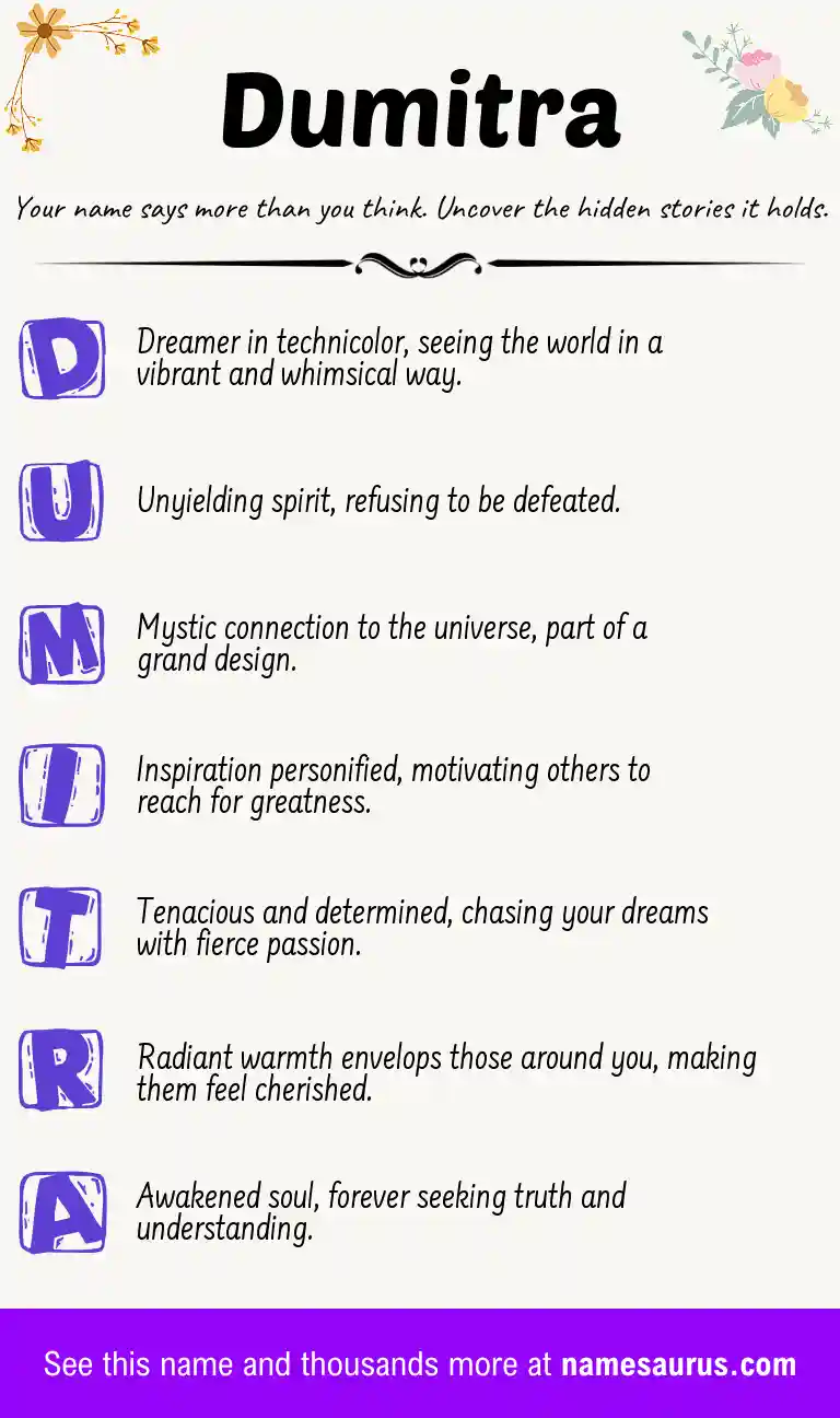 Acrostic poem about Dumitra.