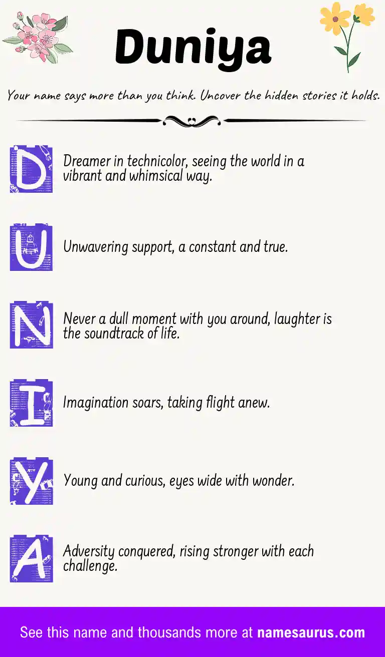 Acrostic poem about Duniya.