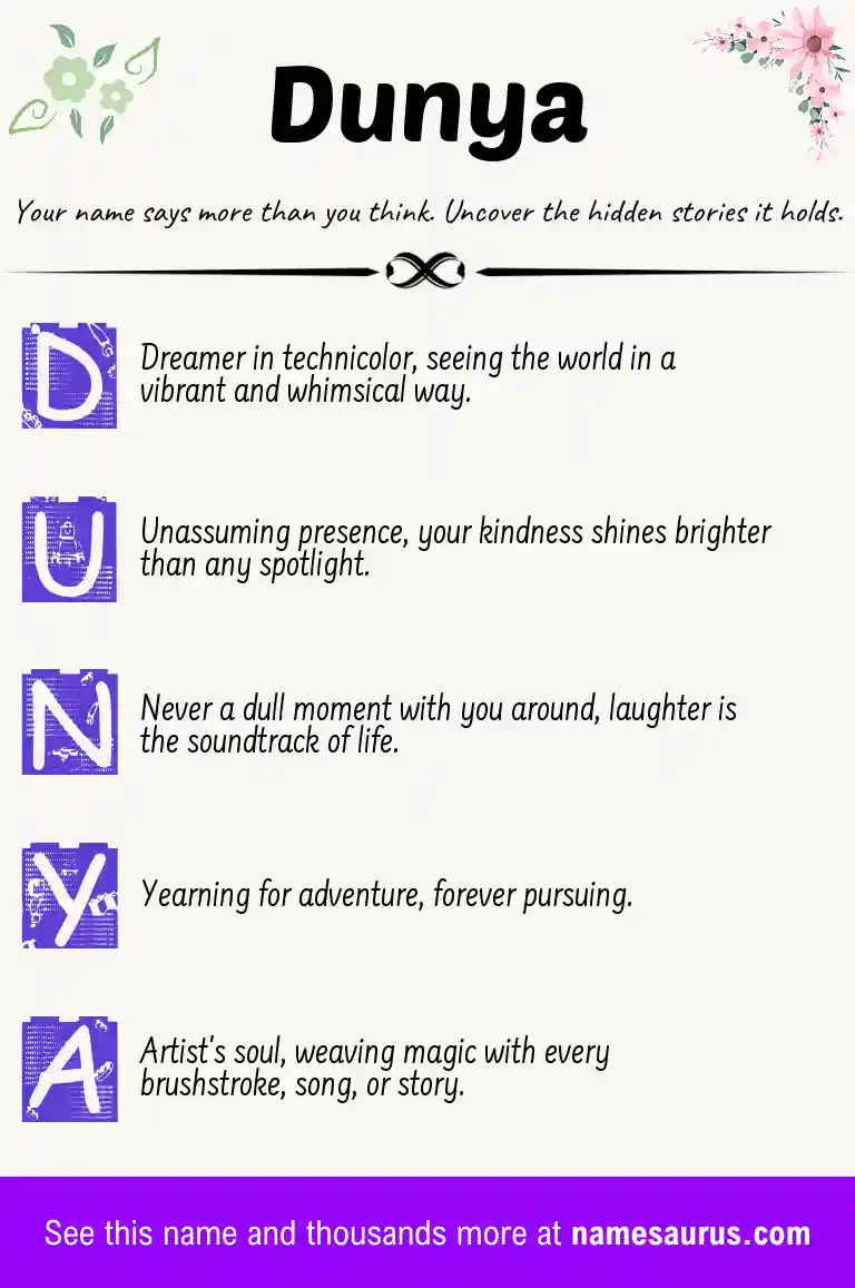 Acrostic poem about Dunya.