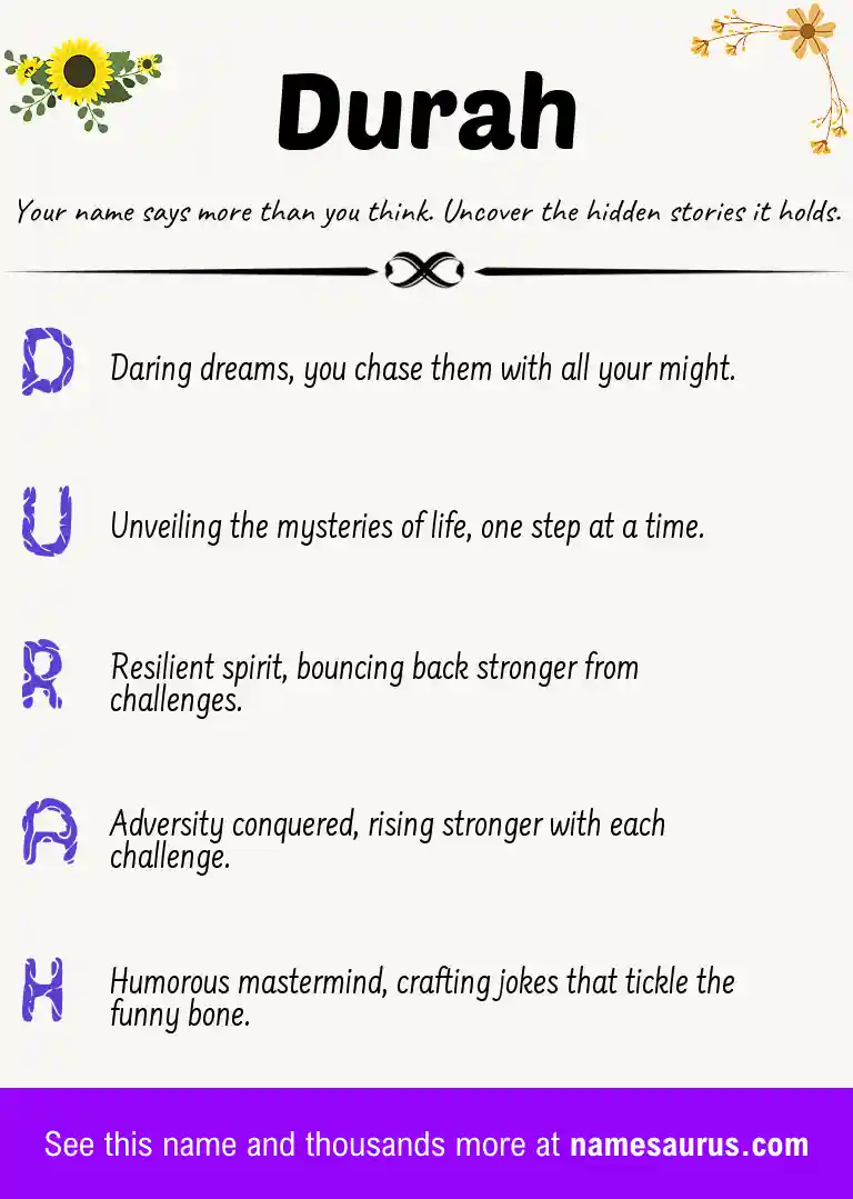 Acrostic poem about Durah.