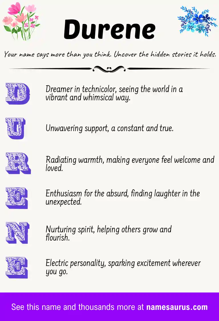 Acrostic poem about Durene.