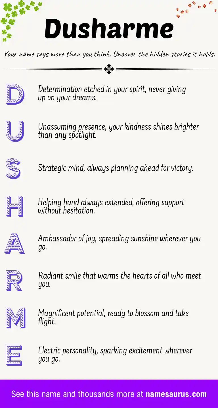 Acrostic poem about Dusharme.