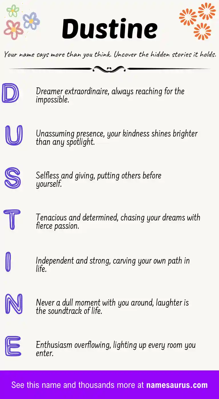 Acrostic poem about Dustine.