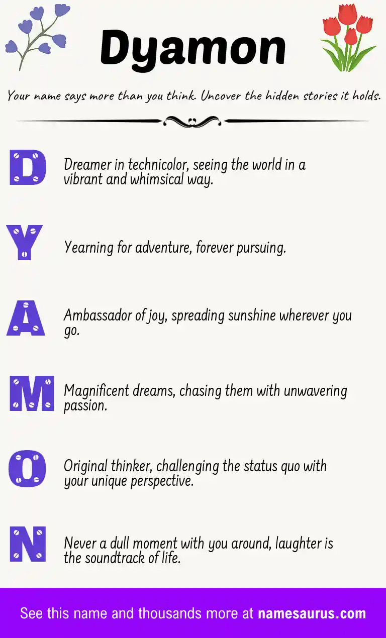 Acrostic poem about Dyamon.