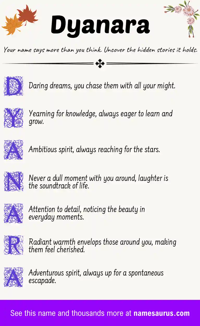 Acrostic poem about Dyanara.