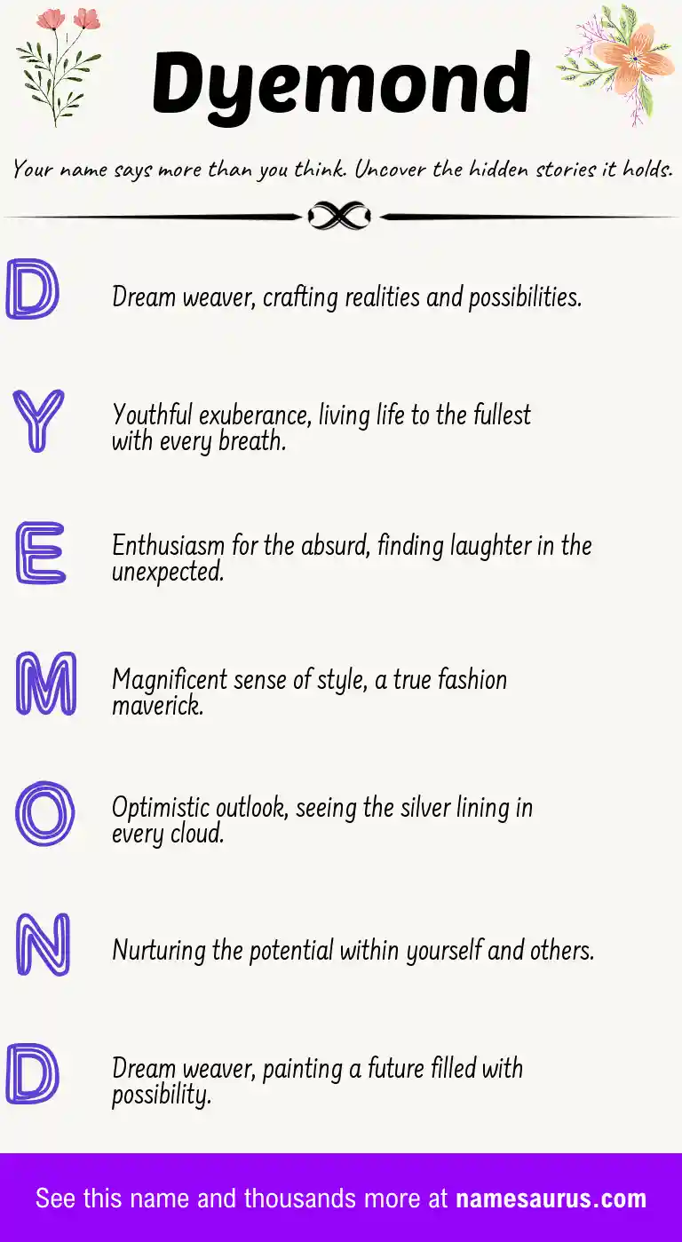 Acrostic poem about Dyemond.