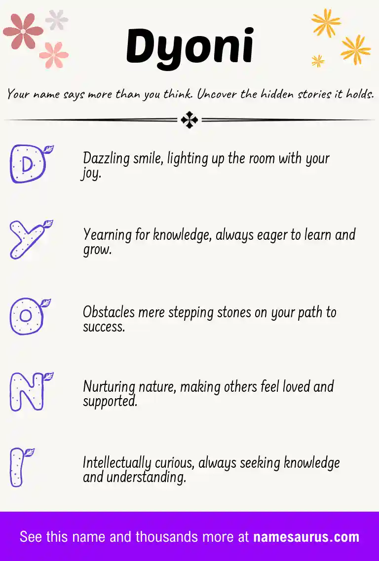 Acrostic poem about Dyoni.