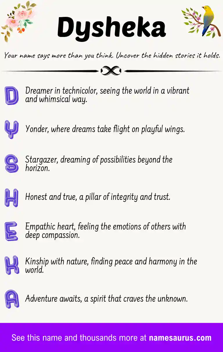 Acrostic poem about Dysheka.