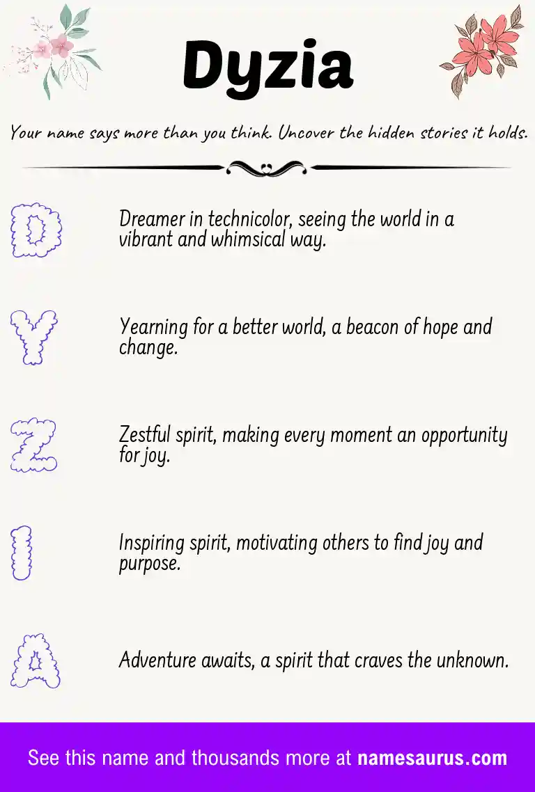 Acrostic poem about Dyzia.