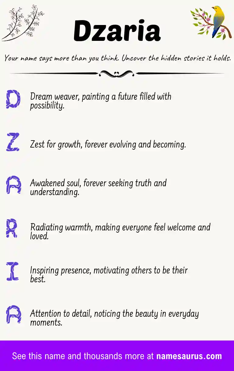 Acrostic poem about Dzaria.