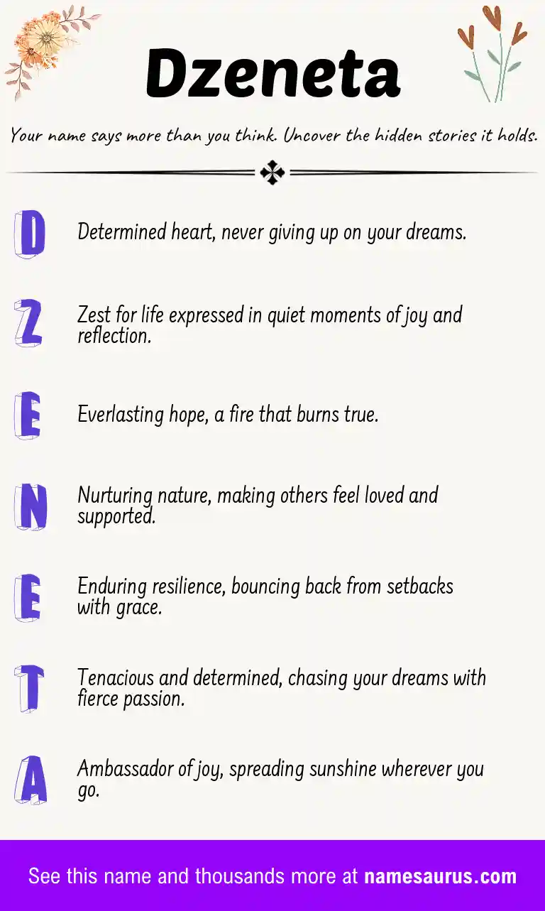 Acrostic poem about Dzeneta.