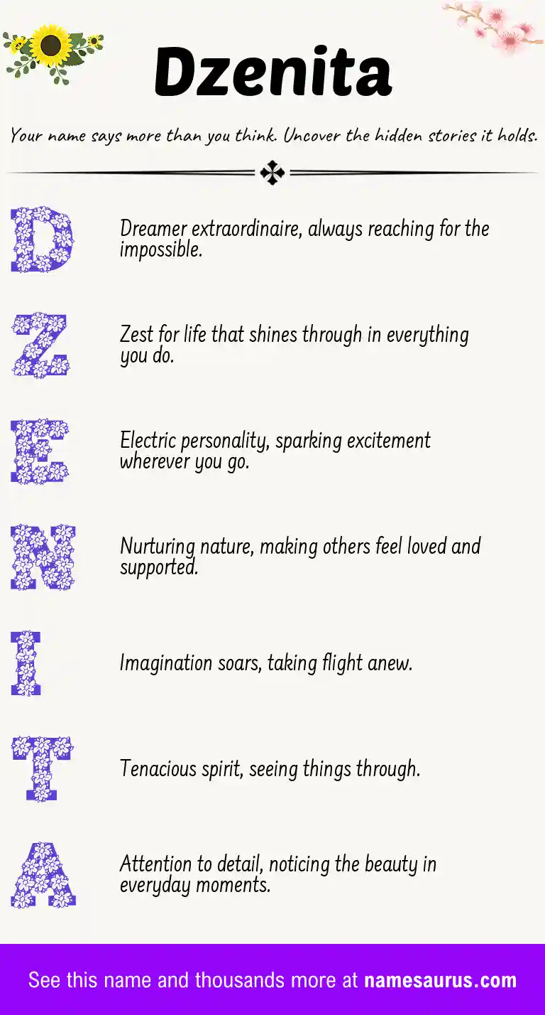 Acrostic poem about Dzenita.