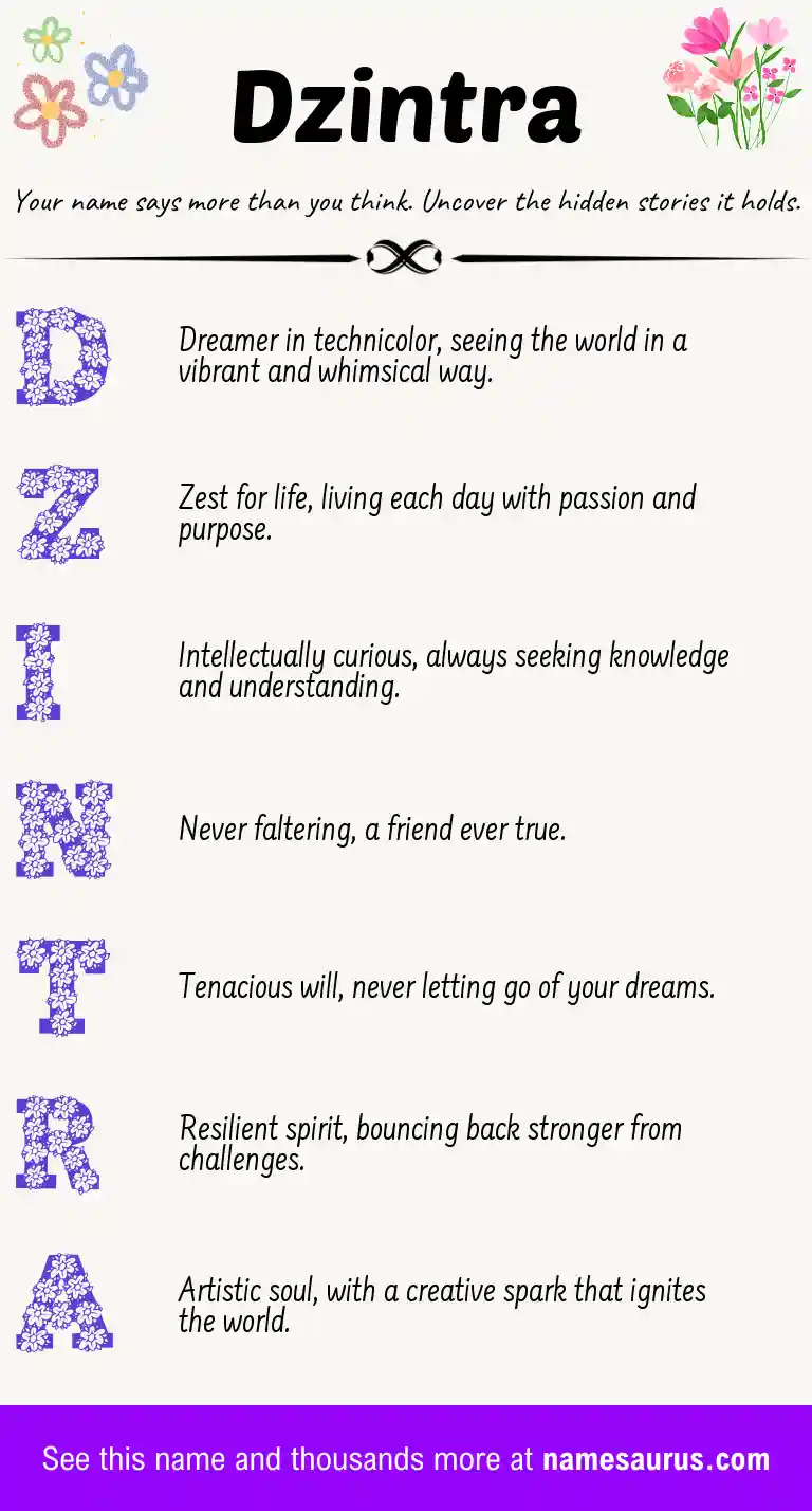 Acrostic poem about Dzintra.