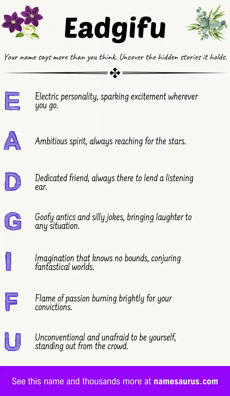 Acrostic poem about Eadgifu.