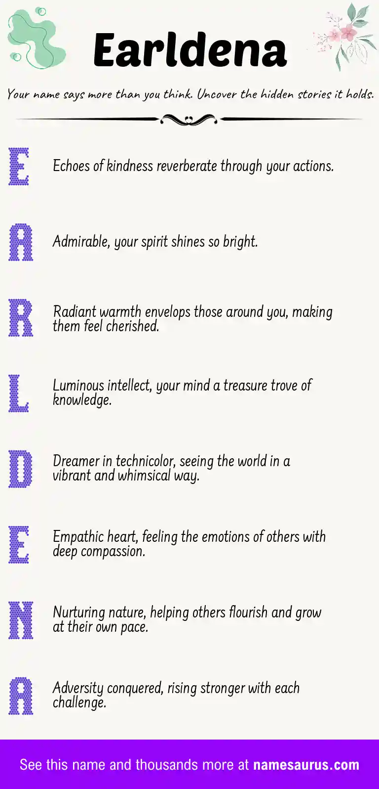 Acrostic poem about Earldena.
