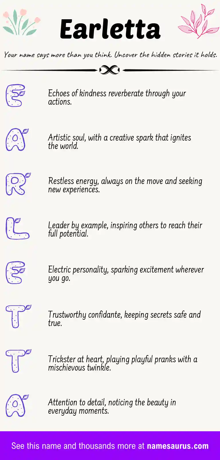 Acrostic poem about Earletta.