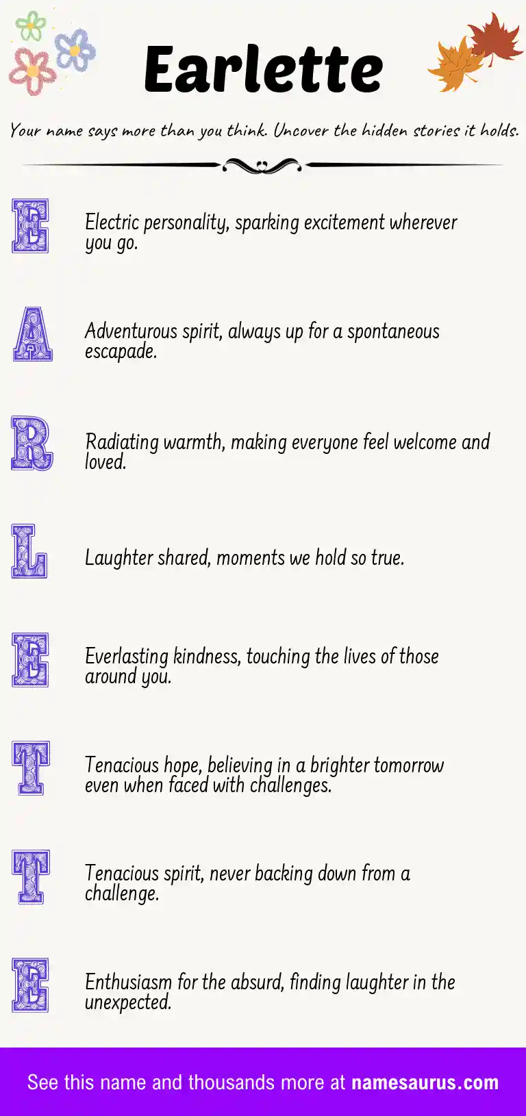 Acrostic poem about Earlette.