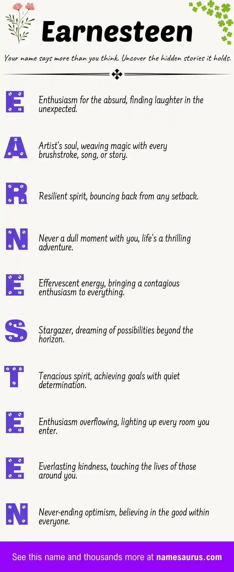 Acrostic poem about Earnesteen.