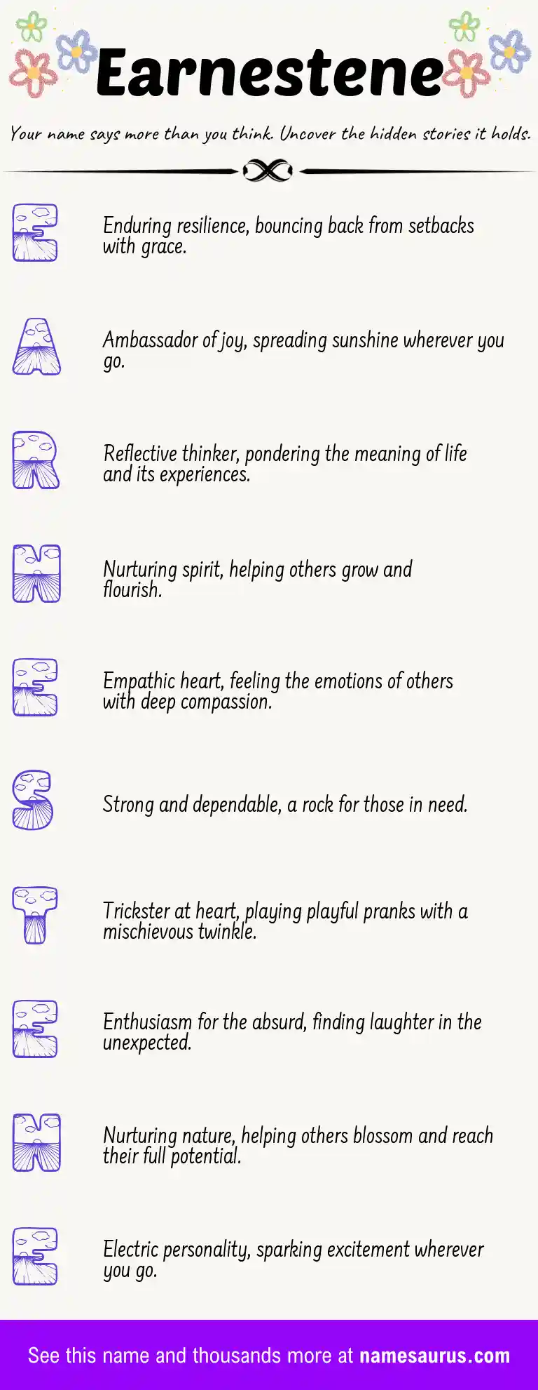 Acrostic poem about Earnestene.