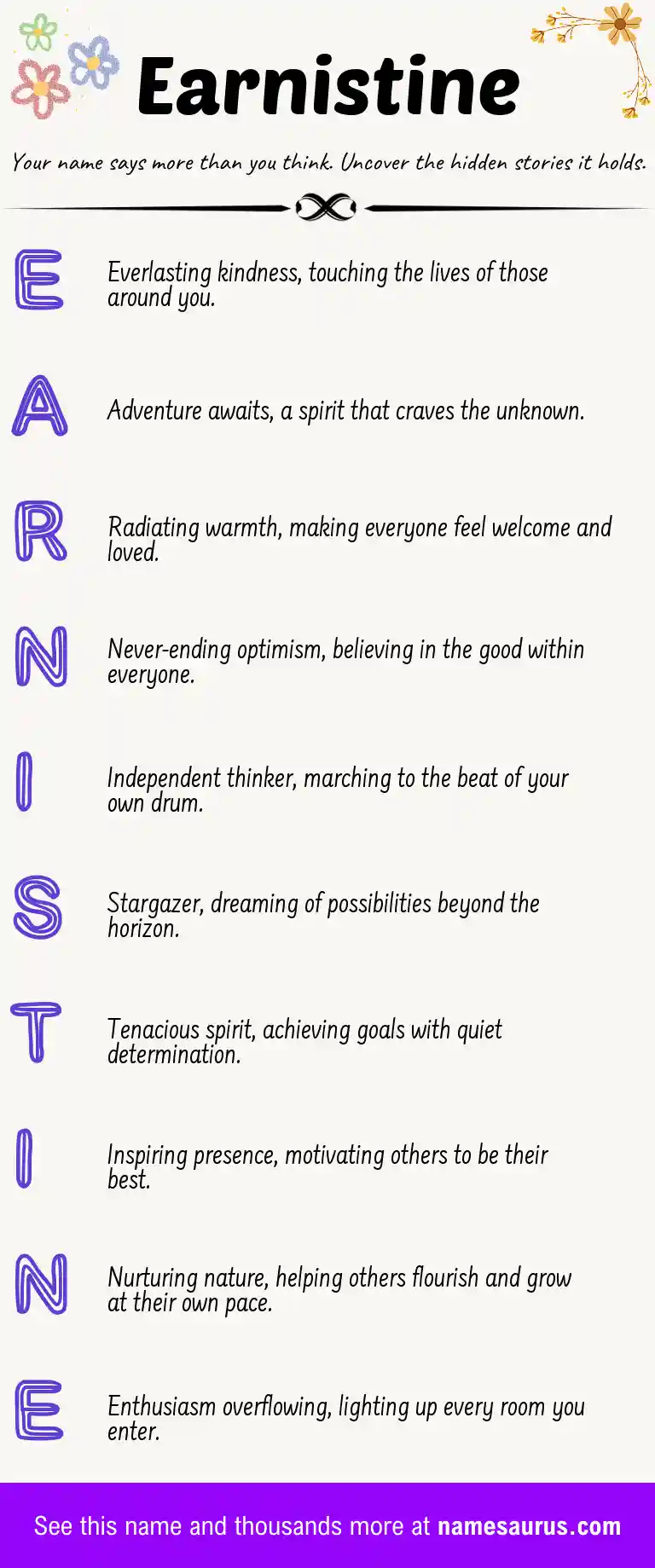 Acrostic poem about Earnistine.