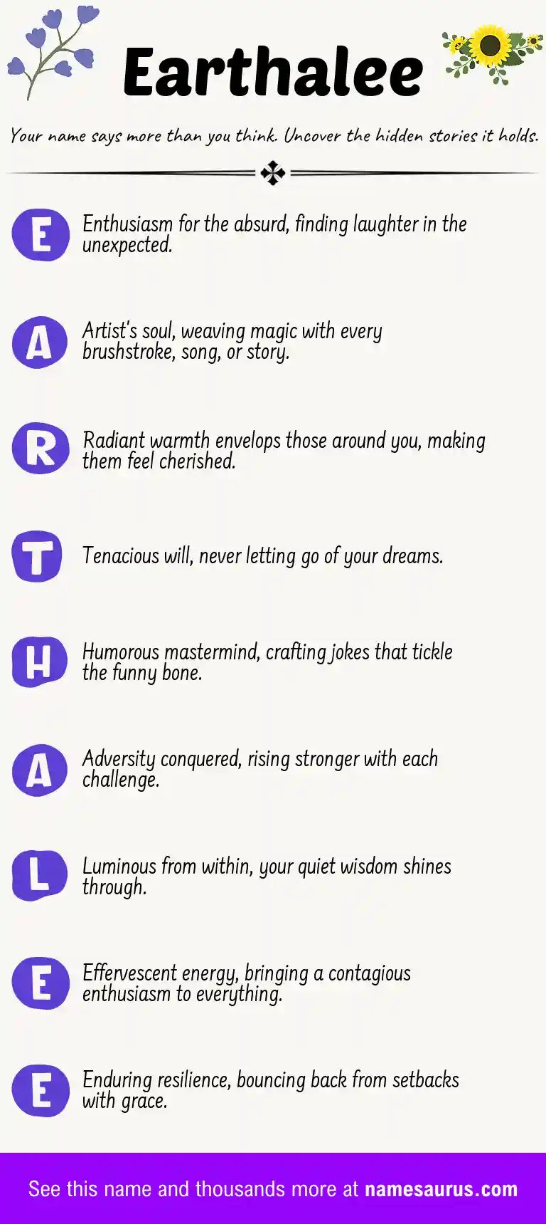 Acrostic poem about Earthalee.