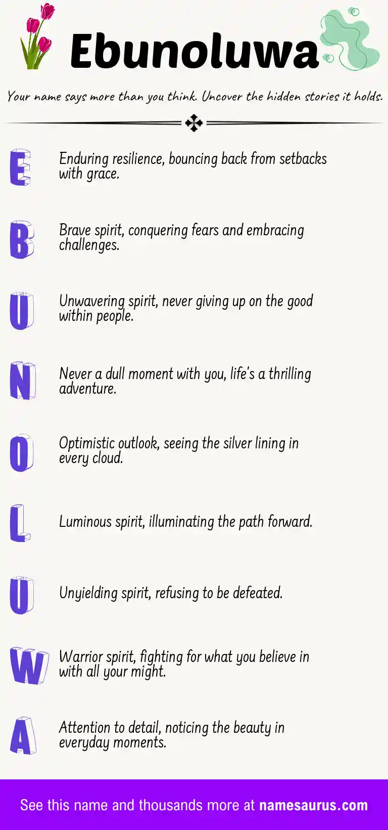 Acrostic poem about Ebunoluwa.