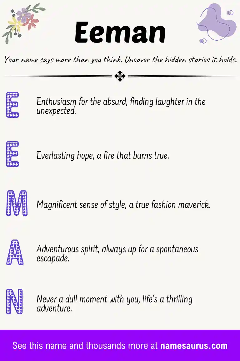 Acrostic poem about Eeman.