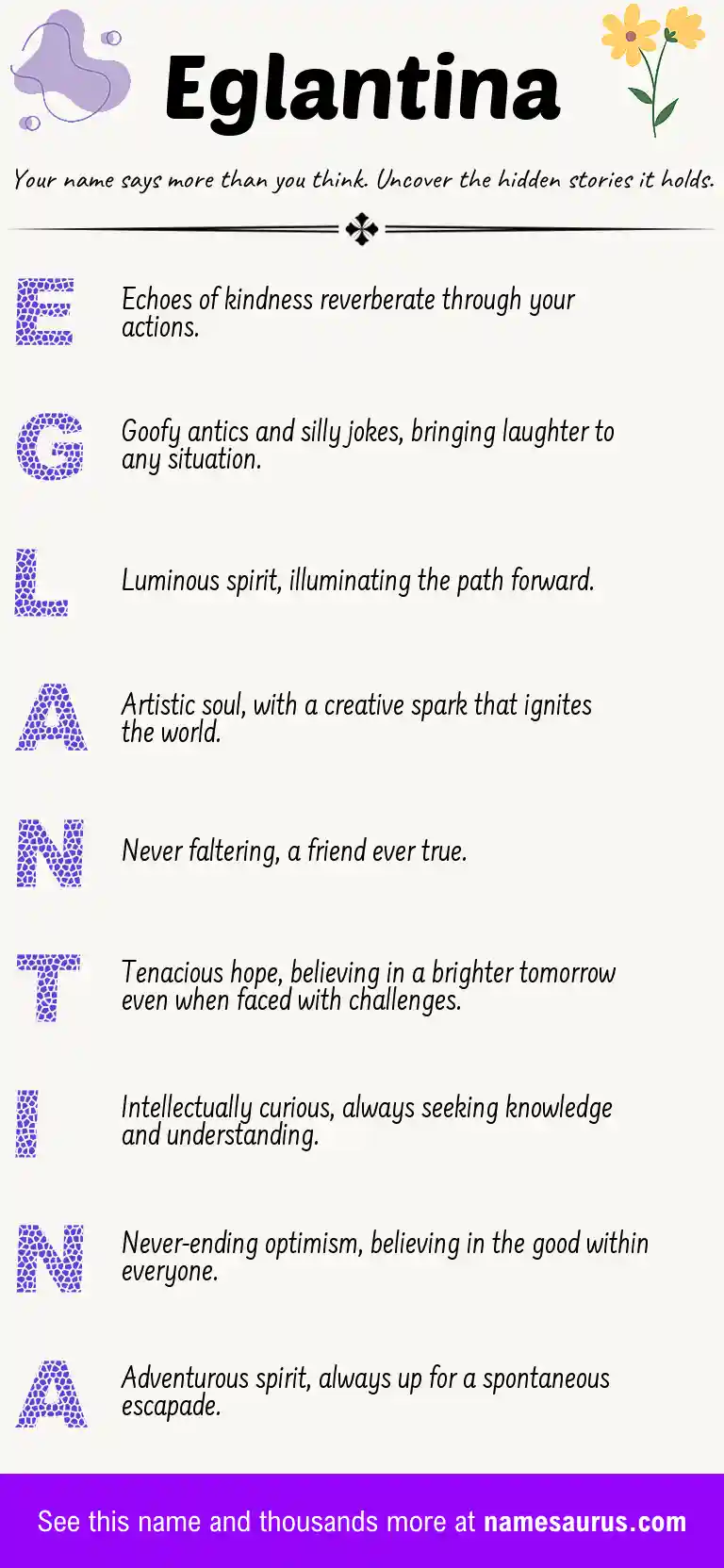 Acrostic poem about Eglantina.